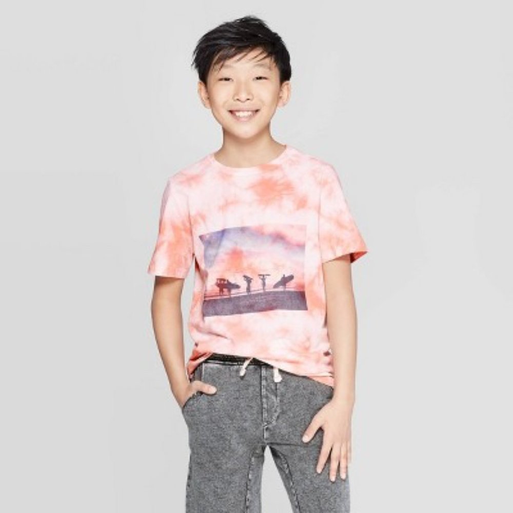 Boys' Short Sleeve Tie Dye Graphic T-Shirt - art class™ Orange & Purple sz M EUC
